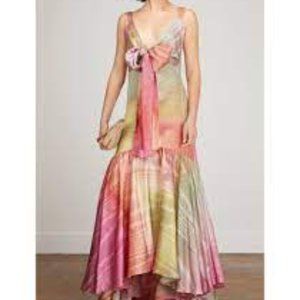 Silvia Tcherassi Fiabe Ombr Silk Gown Pink Green Gradient Watercolor